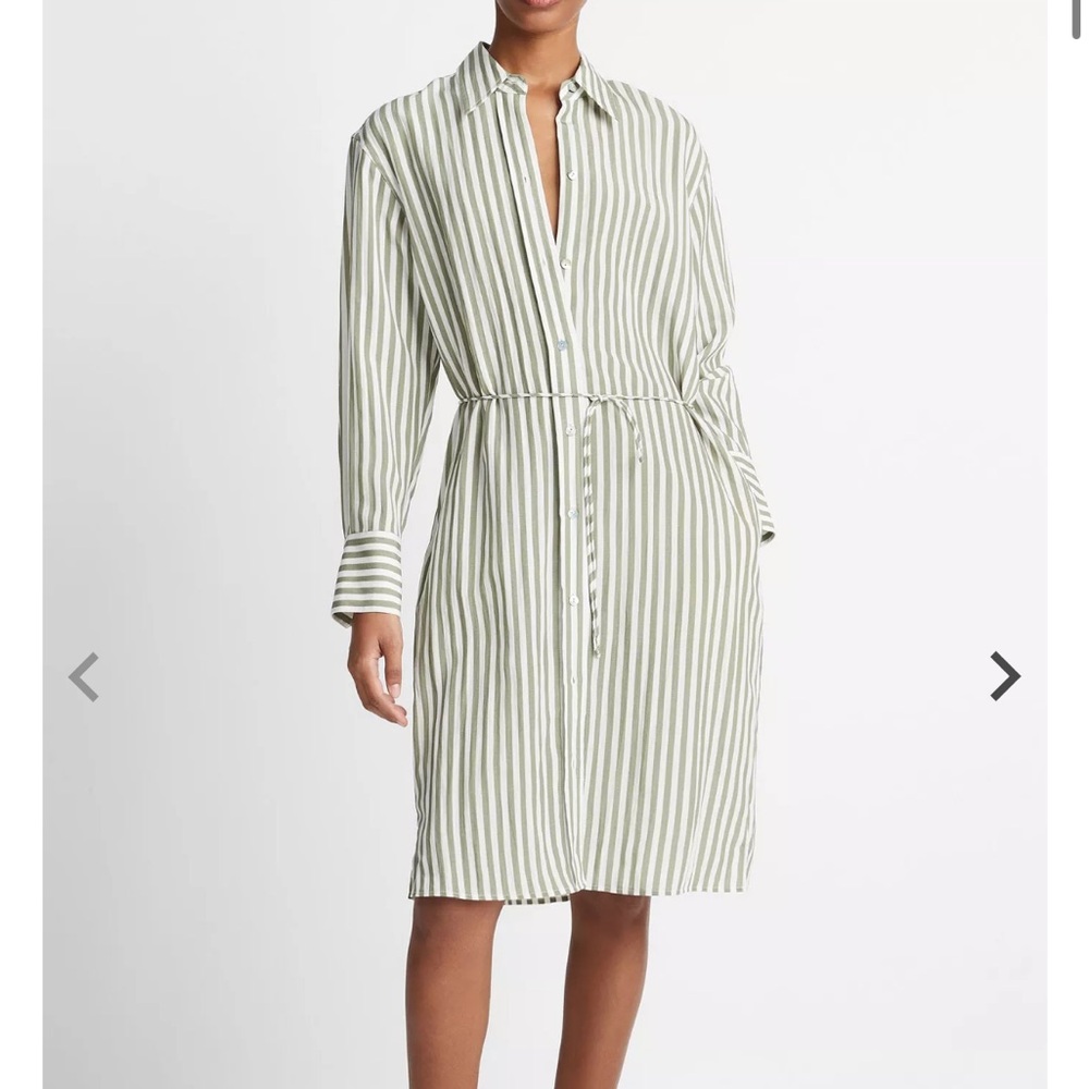 Vince Green and White Long Sleeve Coastal Dress